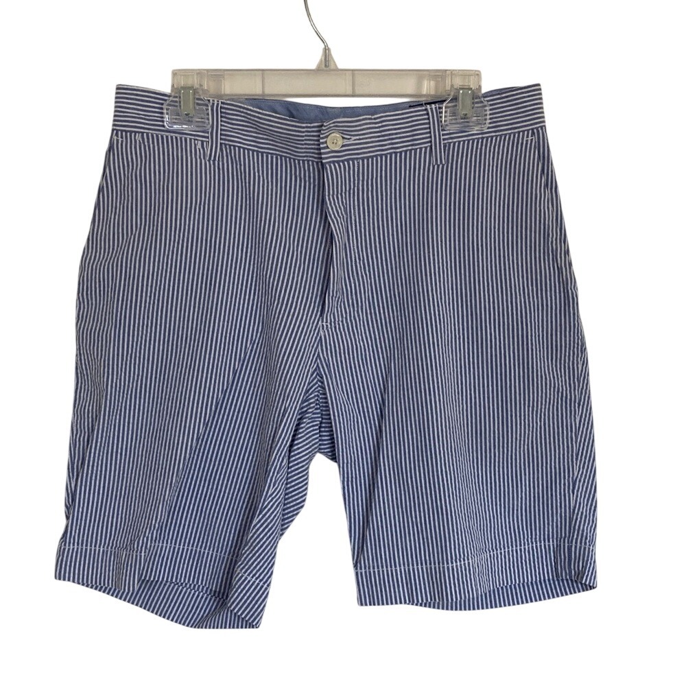 Polo Ralph Lauren Seersucker Blue White Stripe Shorts Mens Sz 32‎ Classic Fit 9"